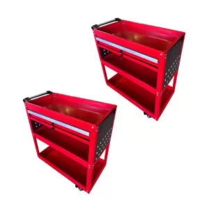 SOGA 2X 3 Tier Tool Storage Cart Portable Service Utility Heavy Duty Mobile Trolley with Drawer and Hooks Red