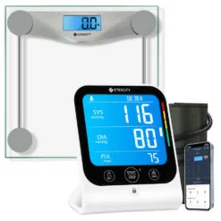 Etekcity Digital Body Weight Bathroom Scale, Silver & Etekcity Smart Blood Pressure Monitor, White Bundle