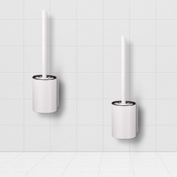 1-SOGA 2X 27cm Wall-Mounted Toilet Brush with Holder Bathroom Cleaning Scrub White