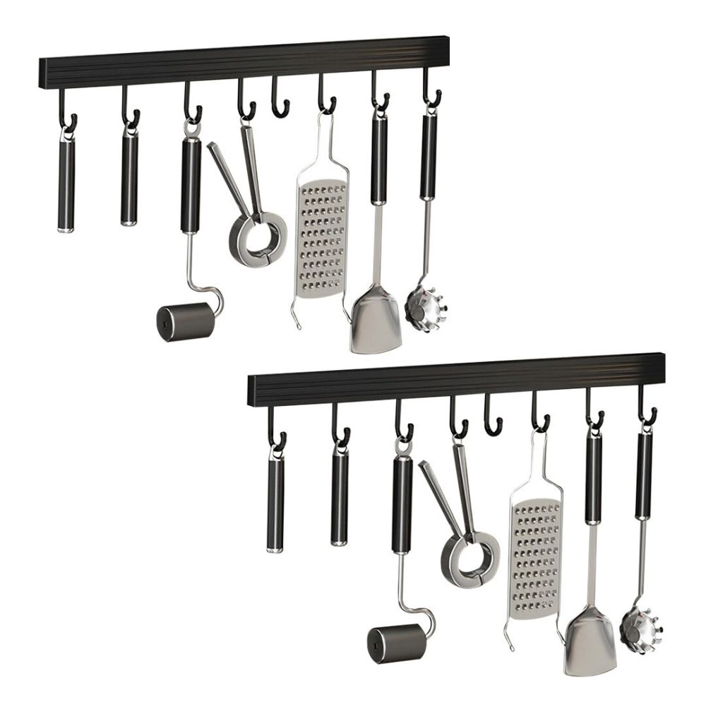 1-SOGA 2X 41cm Wall Mounted Kitchen Utensil Storage Rack Space-Saving Spatula Organiser with Durable Hooks