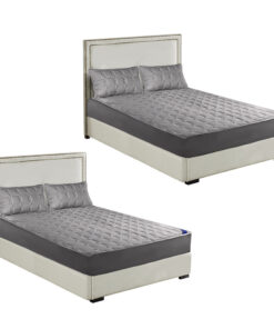 SOGA 2X  Grey 183cm Wide Mattress Cover Thick Quilted Stretchable Bed Spread Sheet Protector with Pillow Covers