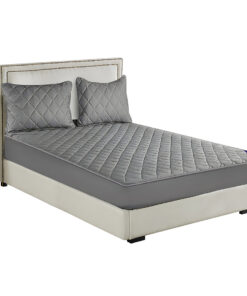 SOGA Grey 138cm Wide Cross-Hatch Mattress Cover Thick Quilted Stretchable Bed Spread Sheet Protector with Pillow Covers