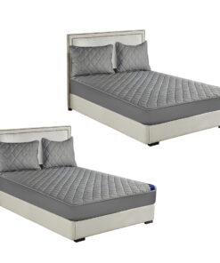 SOGA 2X Grey 153cm Wide Cross-Hatch Mattress Cover Thick Quilted Stretchable Bed Spread Sheet Protector with Pillow Covers