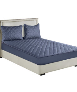 SOGA Blue 153cm Wide Cross-Hatch Mattress Cover Thick Quilted Stretchable Bed Spread Sheet Protector with Pillow Covers