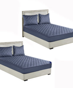 SOGA 2X Blue 153cm Wide Cross-Hatch Mattress Cover Thick Quilted Stretchable Bed Spread Sheet Protector with Pillow Covers