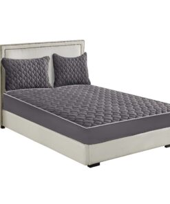 SOGA Grey 153cm Wide Mattress Cover Thick Quilted Fleece Stretchable Clover Design Bed Spread Sheet Protector with Pillow Covers