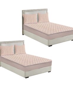 SOGA 2X Beige 153cm Wide Mattress Cover Thick Quilted Fleece Stretchable Clover Design Bed Spread Sheet Protector with Pillow Covers05