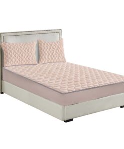 SOGA Beige 183cm Wide Mattress Cover Thick Quilted Fleece Stretchable Clover Design Bed Spread Sheet Protector with Pillow Covers