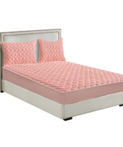SOGA Pink 183cm Wide Mattress Cover Thick Quilted Fleece Stretchable Clover Design Bed Spread Sheet Protector with Pillow Covers