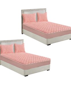SOGA 2X Pink 183cm Wide Mattress Cover Thick Quilted Fleece Stretchable Clover Design Bed Spread Sheet Protector with Pillow Covers