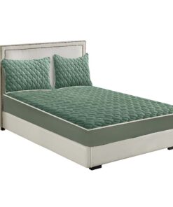 SOGA Green 153cm Wide Mattress Cover Thick Quilted Fleece Stretchable Clover Design Bed Spread Sheet Protector with Pillow Covers