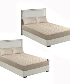 SOGA 2X Beige 183cm Wide Mattress Cover Thick Quilted Stretchable Bed Spread Sheet Protector with Pillow Covers