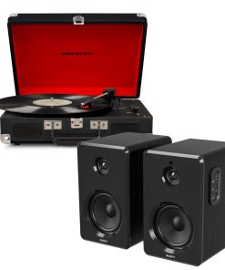 Crosley Cruiser Bluetooth Portable Turntable - Black + Bundled Majority D40 Bluetooth Speakers