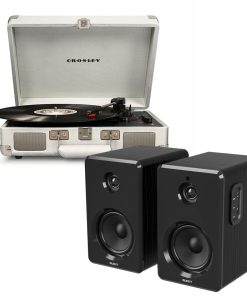Crosley Cruiser Bluetooth Portable Turntable - White Sands + Bundled Majority D40 Bluetooth Speakers