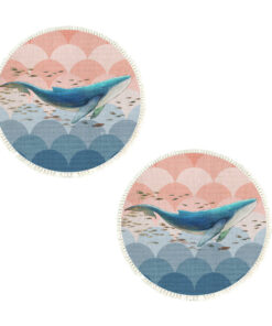 SOGA 2X 120cm Round Tassels Shark Print Area Rugs, Home Decor