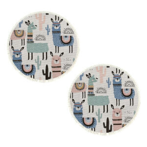 SOGA 2X 120cm Alpaca Cactus Pattern Rug Desert Animals Non-Slip Round Area Rugs for Living Room Dining Room