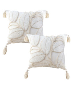 SOGA 2X 45cm Wabi-sabi Cream Flower Cover & Beige Velvet Leaf Ring Square Throw Pillow