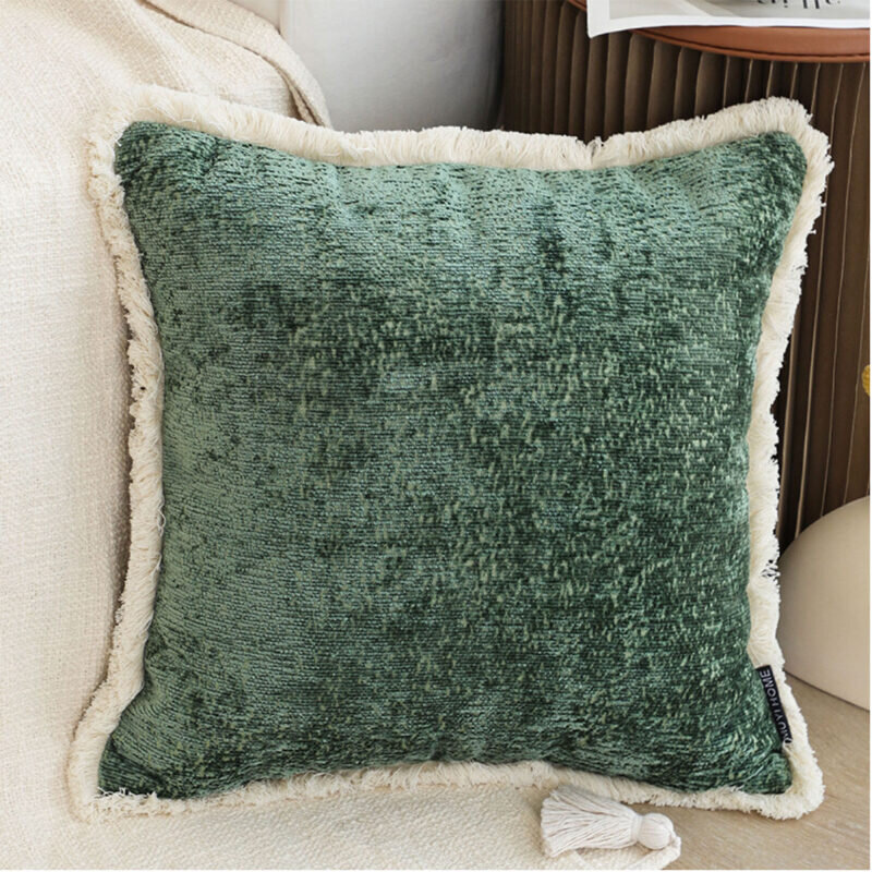 SOGA 45cm Jade Green Home aesthetic chenille texture tassel square Throw Pillow - Image 2