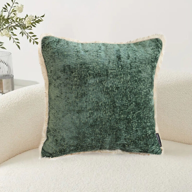 SOGA 45cm Jade Green Home aesthetic chenille texture tassel square Throw Pillow - Image 3