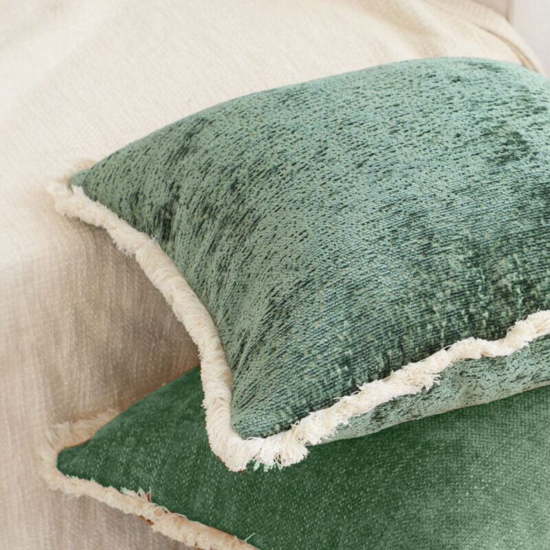 SOGA 45cm Jade Green Home aesthetic chenille texture tassel square Throw Pillow - Image 6
