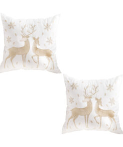 SOGA 2X 45cm Throw Pillow White with Golden Christmas Reindeer Festive Cushion for Cozy Winter Decor