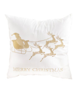 SOGA 45cm Throw Pillow White with Golden Christmas Sleigh Design Festive Holiday Square Cushion Decor