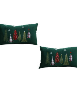 SOGA 2X 30cm Throw Pillow  Green Christmas Forest Embroidered Lumbar for Festive Holiday Cushion Home Decor