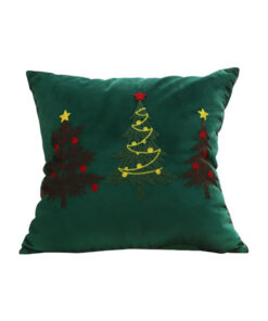 SOGA 45cm Throw Pillow Green Three Embroidered Christmas Trees for Festive Holiday Square Cushion Home Decor