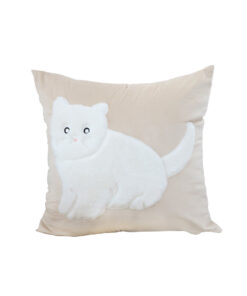 SOGA 45cm Throw Pillow Light Tan Square Cushion with Soft White Cat Design Decorative Home Decor