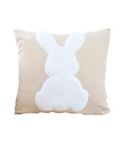 SOGA 45cm Throw Pillow Light Tan Square Cushion with Soft White Rabbit Design Decorative Home Decor