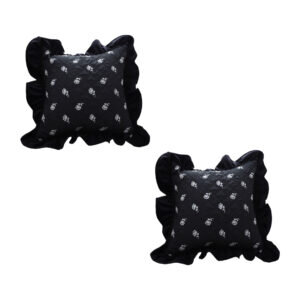 SOGA 2X 45cm Throw Pillow Black Ruffled Square Decorative Cushion for Rose Lovers Cozy Home Decor