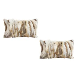 SOGA 2X 30cm Throw Pillow Coffee Rabbit Fur Lumbar Warm Cozy Decorative Cushion Home Decor