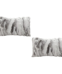 SOGA 2X 30cm Throw Pillow Floral Gray Rabbit Fur Lumbar Warm Cozy Decorative Cushion Home Decor