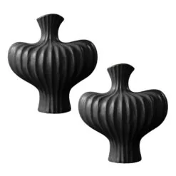 SOGA 2X 28X30cm Large Ornament Black Vases Countertop Decoration Accessories Porch Crafts Home Decor