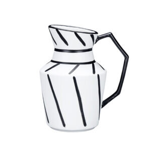 SOGA 23.5x19.5cm Ornament Modern Ceramic Decorative Pitcher Striped Vase with Handle with Geometric Design for Home D?cor