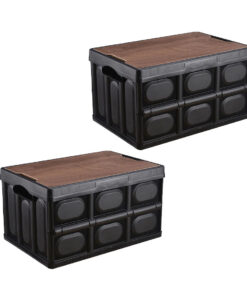 SOGA 2X 52.5x35.5cm 55L Black Car & Camping Foldable Storage Box Crate Stackable Container No Handle