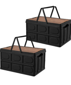 SOGA 2X 34.5 cm 18L Black Car & Camping Foldable Storage Box Crate Stackable Container with Handle
