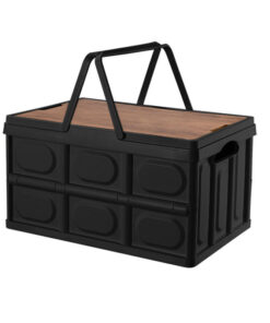 SOGA 42cm 30L Black Car & Camping Foldable Storage Box Crate Stackable Container with Handle