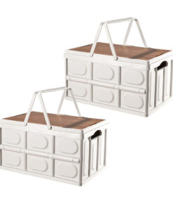 SOGA 2X 52.5cm 55L White Car & Camping Foldable Storage Box Crate Stackable Container with Handle