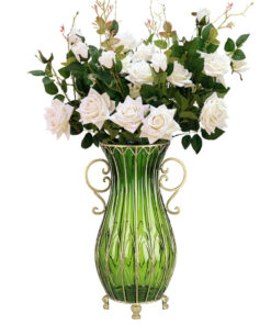 SOGA 51cm Green Glass Tall Floor Vase with 12pcs White Artificial Fake Flower Set