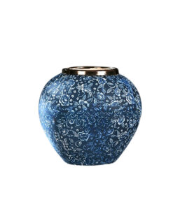 SOGA 21x22cm Blue with White Mini Floral Small Ceramic Flower Vase Elegant Living Room Home Decor
