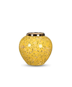 SOGA 21x22cm Yellow with White Mini Floral Small Ceramic Flower Vase Elegant Living Room Home Decor