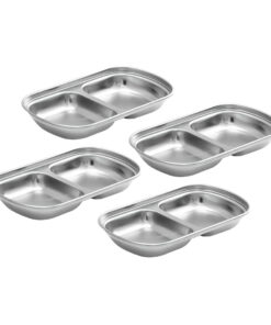 SOGA 15cm Silver Sauce Pan with Two Compartments Divided Sauce Dish Kitchen Essential
