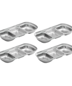SOGA 20.5cm Silver Sauce Pan with Three Compartments Divided Sauce Dish Kitchen Essential