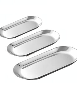 SOGA Silver Nordic Oval Plate Set Small Medium, and Large for 3 Pieces Kitchen Essentials