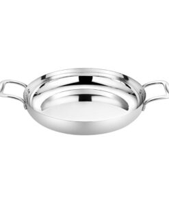 Soga 36cm Flat Base Seafood Dry Pot in Elegant Silver Finish with Durable for Kichen Essential