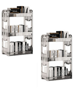 SOGA 2X 38x24cm Clear 3 Tier Bookshelf & Cosmetic Storage Organizer Trolley Rack