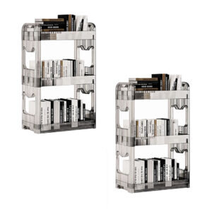 SOGA 2X 38x24cm Clear 3 Tier Bookshelf & Cosmetic Storage Organizer Trolley Rack
