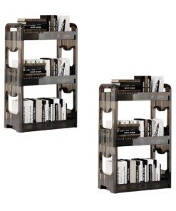 SOGA 2X 38x24cm Clear 4 Tier Bookshelf & Cosmetic Storage Organizer Trolley Rack