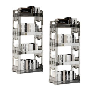 SOGA 2X 38x24cm Clear 3 Tier Bookshelf & Cosmetic Storage Organizer Trolley Rack